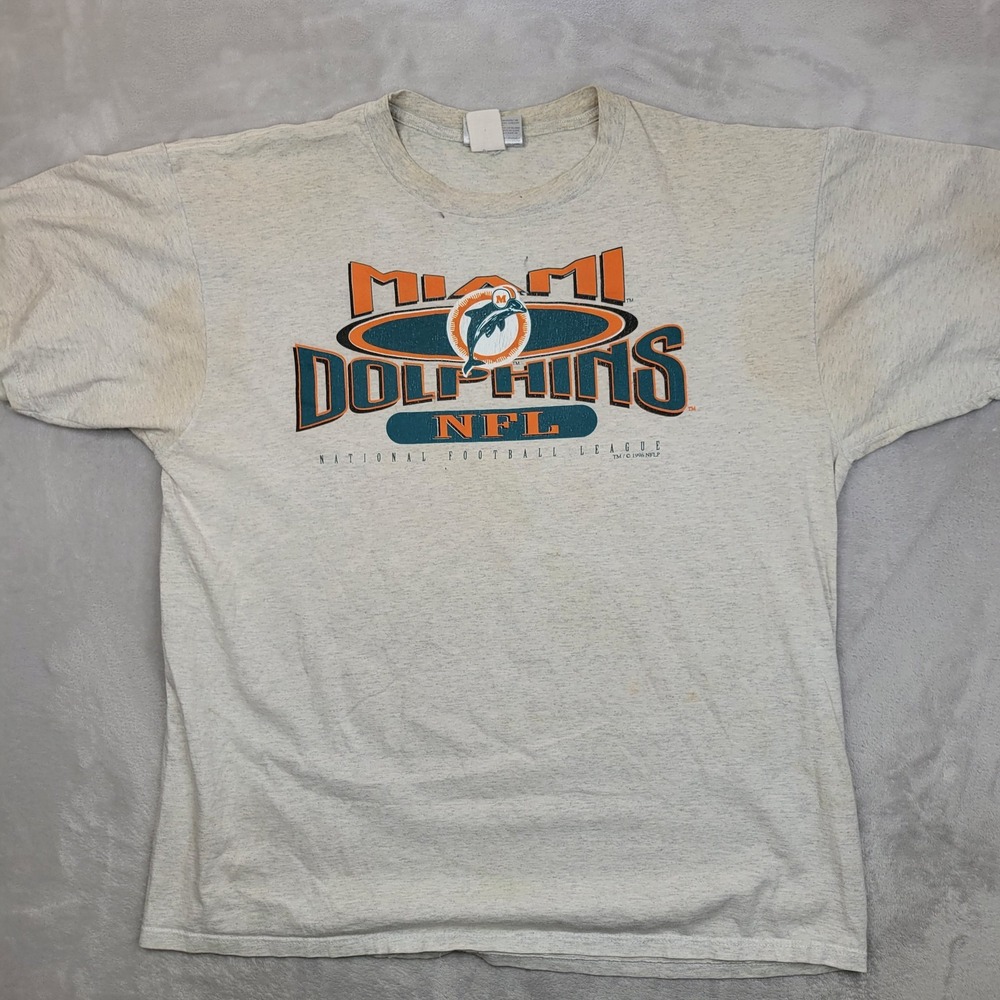 Vintage Miami Dolphins Shirt Mens 2XL Gray NFL Football‎ Chalk Line 90s 1996 Tee